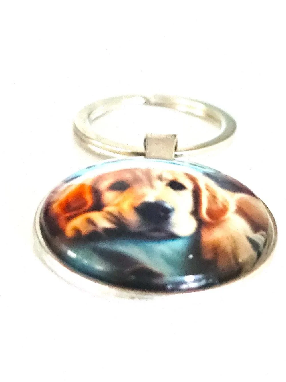 Golden Retriever Puppy Keychain Unisex Glass Cabochon Silver Dog Lover Gift